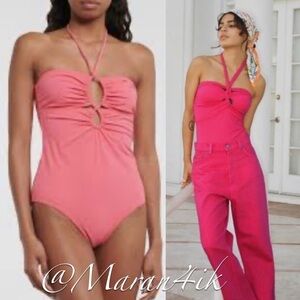 Bleu Rod Beattie Lace-Up Ruched Beaded Bandeau One-Pieces Swimsuit Pink 8